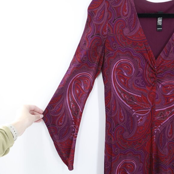 Laundry Paisley Dress Womens 8 Purple Red Officecore Whimsigoth 70s Witchy Gypsy - Picture 6 of 10